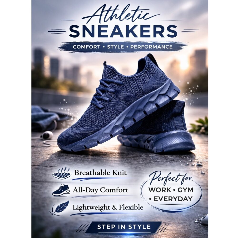 Navy Blue Knit Sneakers